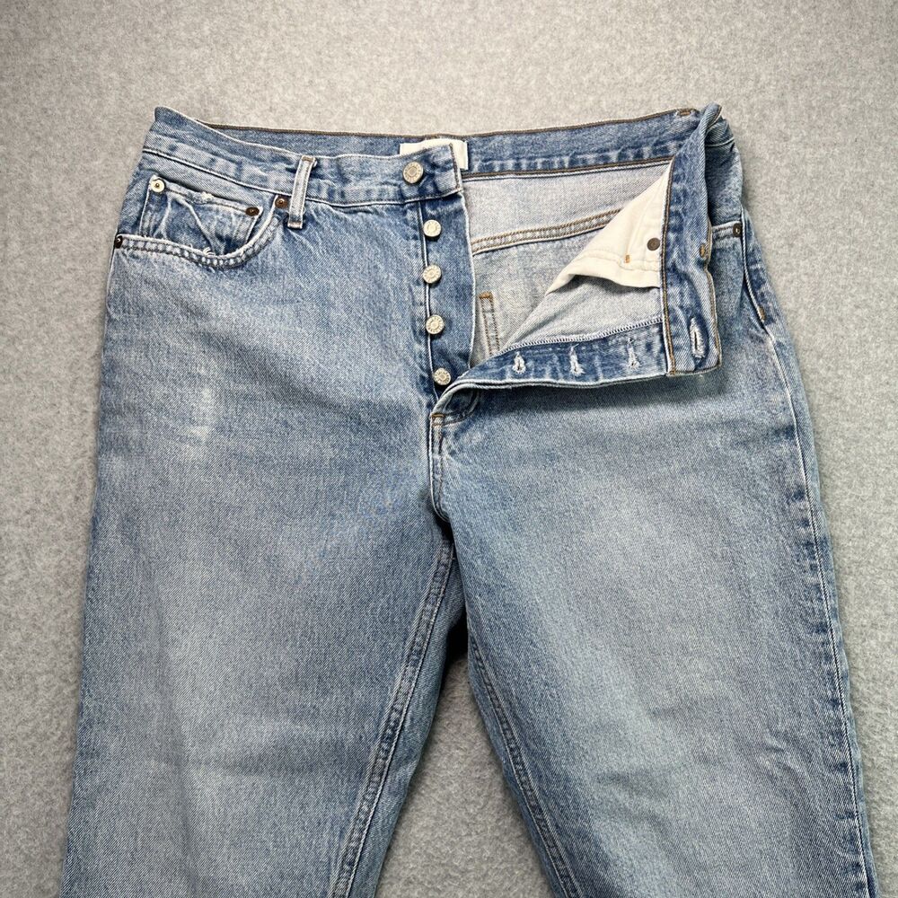 AGolde Riley High Rise Straight Crop Jeans 31 Button Fly Raw Hem Light Wash - Picture 3 of 14